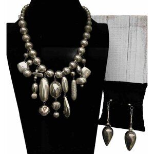 Vtg 60s Geo Statement Tribal Designs By Paula Mod MCM Necklace Earring Set OOAK